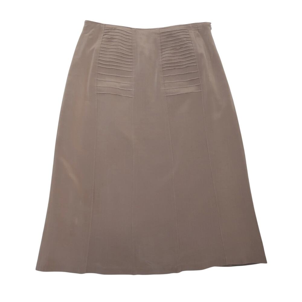 Vintage Y2K Blue Ice Taupe Tan Silk Midi A-Line Skirt 6